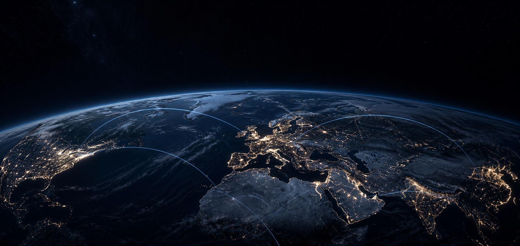 Global regions connected across the Earth at night